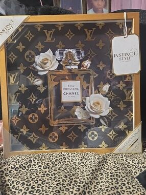 Gold & Black Framed Perfume Wall Art - Eau Premiere Chanel Motif